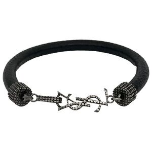 YSL Studded  Leather Bracelet with Silver Accents